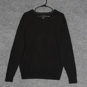 Club Room Sweater Mens M Black V Neck Merino Wool Blend Pullover Casual Luxury